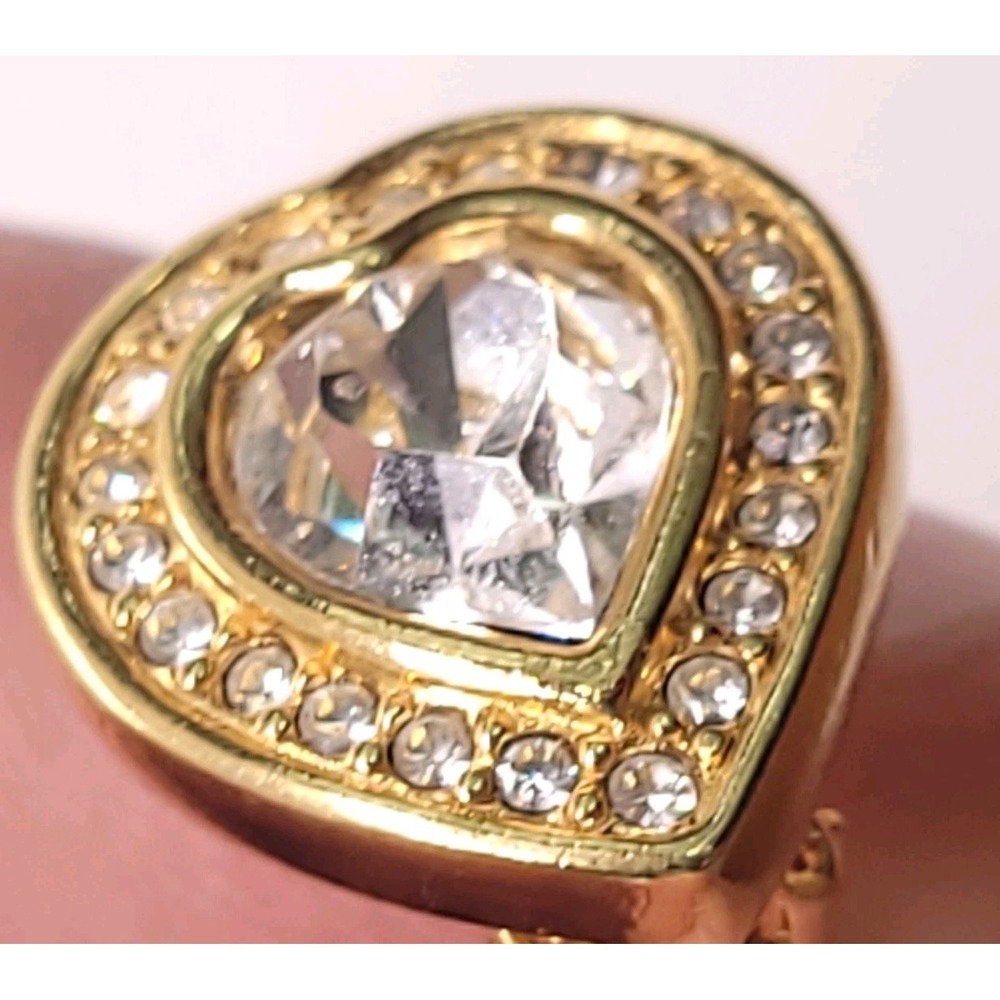 Swarovski Vintage Heart Clip On Earring Gold Tone Crystal Rhinestone Single